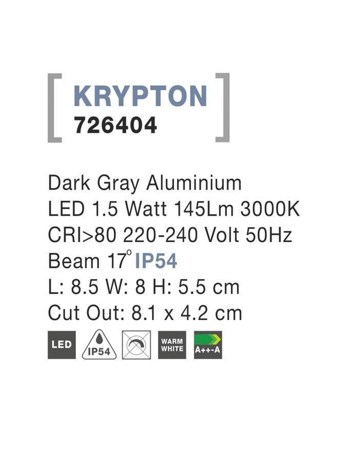 NV 726404 Venkovní zapuštěné svítidlo do zdi KRYPTON tmavě šedý hliník LED 2W 3000K 220-240V 17st. IP54 - NOVA LUCE (obrázek 4)