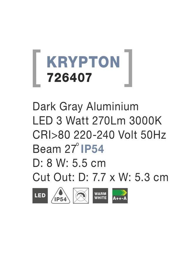 NV 726407 Venkovní zapuštěné svítidlo do zdi KRYPTON tmavě šedý hliník LED 3W 3000K 220-240V 27st. IP54 - NOVA LUCE (obrázek 3)