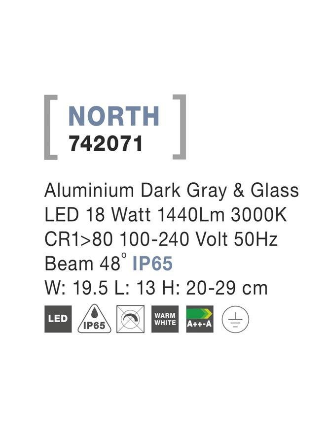 NV 742071 Venkovní reflektor NORTH hliník tmavě šedá a sklo LED 18W 3000K 100-240V 48st. IP65 - NOVA LUCE (obrázek 4)