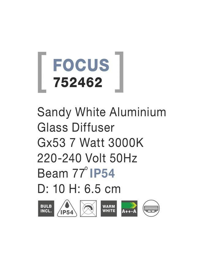 NV 752462 Venkovní stropní svítidlo FOCUS bílý hliník skleněný difuzor LED GX53 7W 3000K 220-240V 77st. IP54 - NOVA LUCE (obrázek 4)
