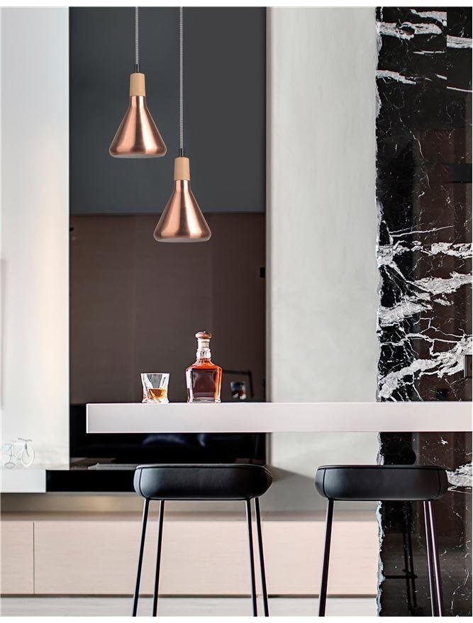 NV 7605175 Závěsné svítidlo VENANZIO měděný kov a přírodní dřevo E14 1x5W IP20 bez žárovky - NOVA LUCE