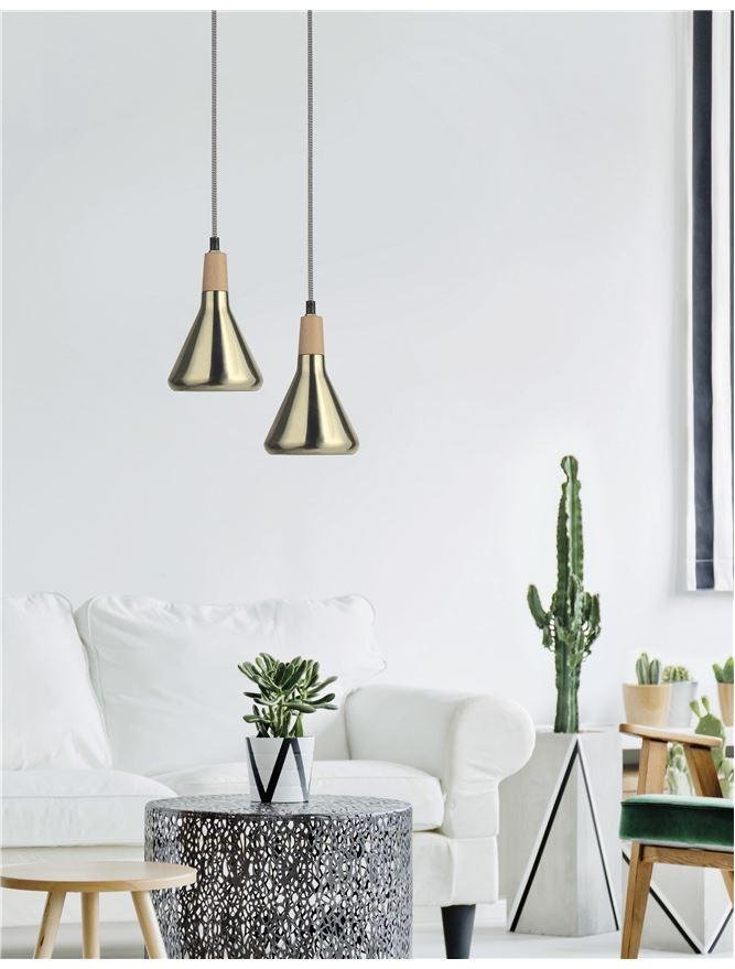 NV 7605176 Závěsné svítidlo VENANZIO mosazný kov a přírodní dřevo E14 1x5W IP20 bez žárovky - NOVA LUCE
