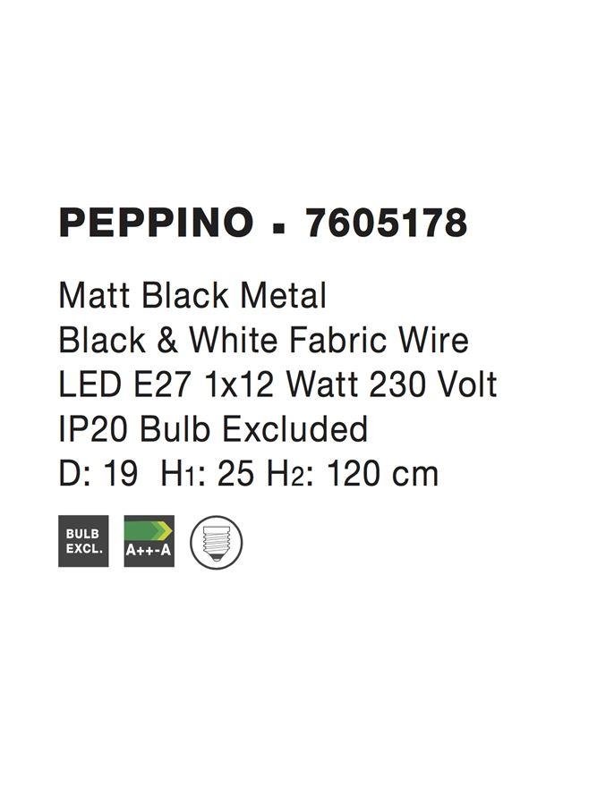 NV 7605178 Závěsné svítidlo PEPPINO matný černý kov černá a bílý kabel E27 1x12W - NOVA LUCE (obrázek 4)