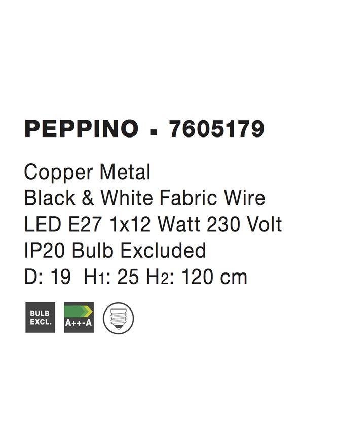 NV 7605179 Závěsné svítidlo PEPPINO matná měď černý a bílý kabel E27 1x12W - NOVA LUCE (obrázek 4)