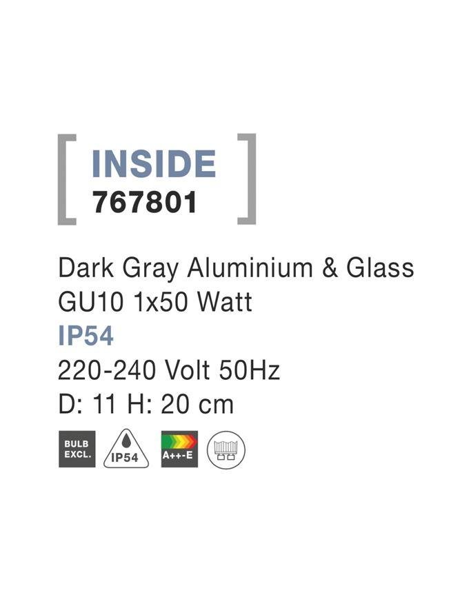 NV 767801 Venkovní svítidlo s bodcem INSIDE tmavě šedý hliník a sklo GU10 1x7W 220-240V IP54 bez žárovky - NOVA LUCE (obrázek 4)