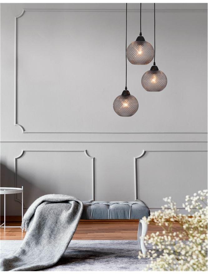 NV 8103994 Závěsné svítidlo VIENTI tmavě šedé sklo a černý kov E27 3x12W 230V IP20 bez žárovky - NOVA LUCE