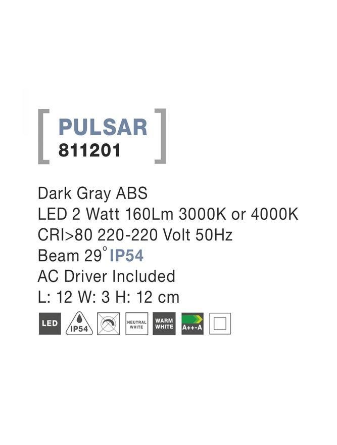 NV 811201 Venkovní nástěnné svítidlo PULSAR tmavě šedý ABS LED 2W 3000K 220-220V 29st. IP54 - NOVA LUCE (obrázek 3)