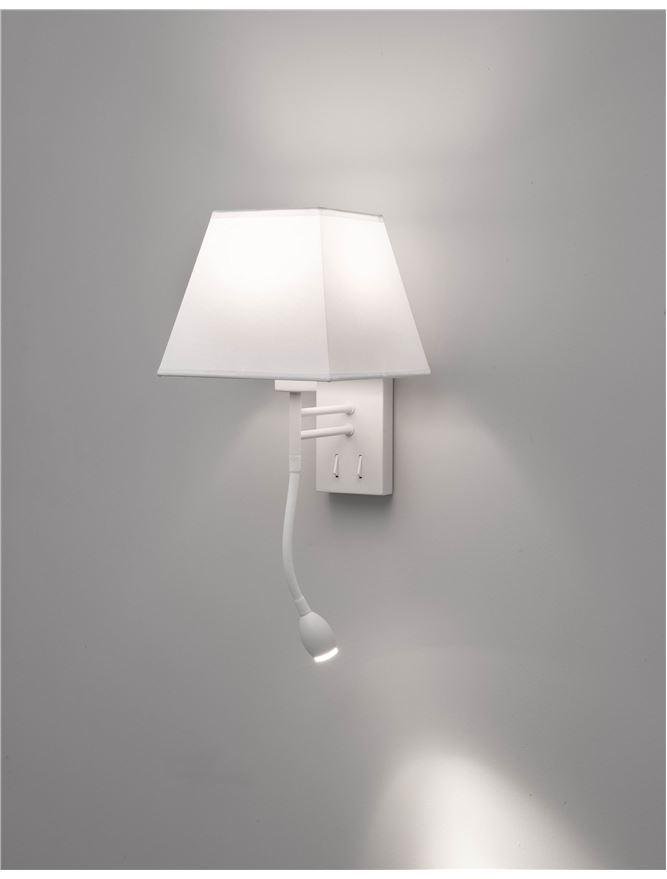 NV 8127401 Nástěnné svítidlo VALENCIA bílý hliník bílé stínidlo E27 1x40W LED 3W čtecí lampička / vypínač na těle - NOVA LUCE