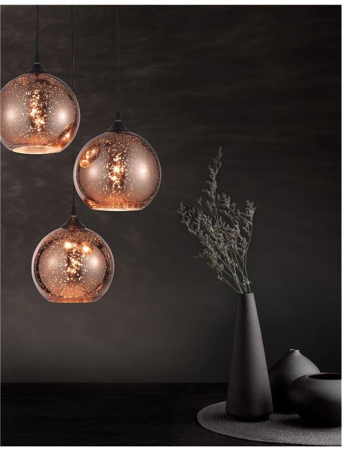 NV 8142681 Závěsné svítidlo BLAZE měďené sklo a černý kov E27 3x12W 230V IP20 bez žárovky - NOVA LUCE
