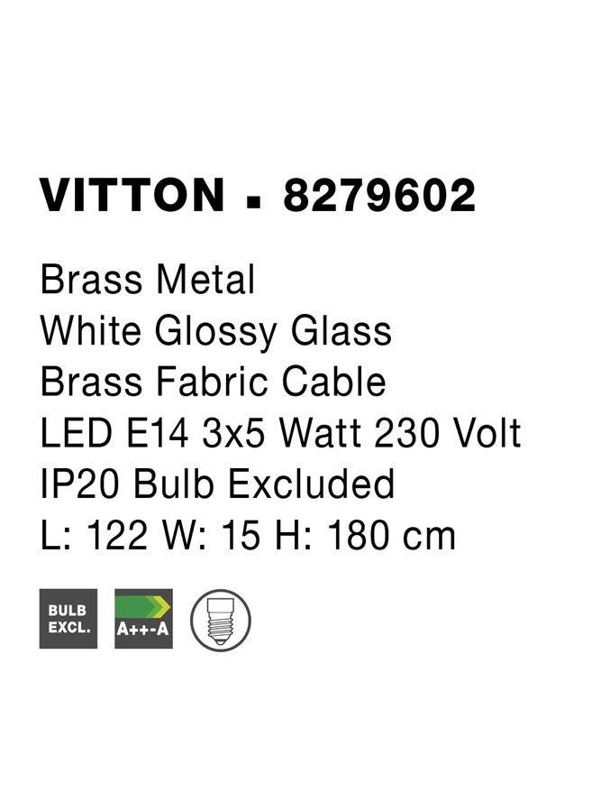 NV 8279602 Závěsné svítidlo VITTON mosazný kov bílé lesklé sklo mosazný kabel E14 3x5W IP20 bez žárovky - NOVA LUCE (obrázek 4)