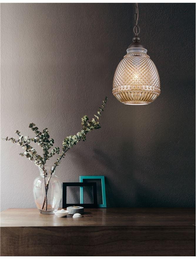 NV 8381443 Závěsné svítidlo TOULON jantarové sklo tmavě hnědá základna a řetěz E27 1x12W IP20 bez žárovky - NOVA LUCE