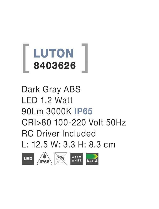 NV 8403626 Venkovní nástěnné svítidlo LUTON tmavě šedý ABS LED 1.2W 3000K IP65 100-220V vč. driveru - NOVA LUCE (obrázek 3)