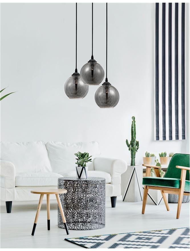 NV 8436402 Závěsné svítidlo ADELINA kouřové sklo černý kov E27 3x12W 230V IP20 bez žárovky - NOVA LUCE