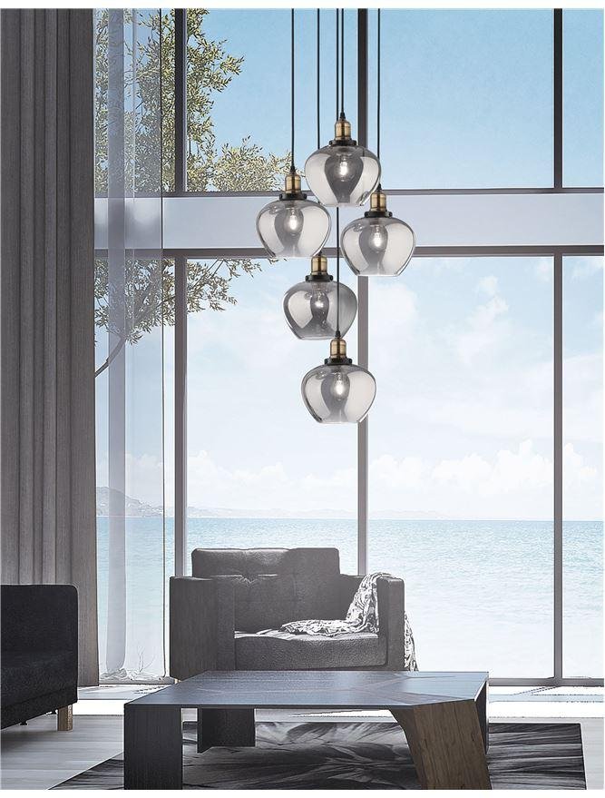 NV 8436406 Závěsné svítidlo CEDRO kouřové sklo bronz a černý kov E27 5x12W 230V IP20 bez žárovky - NOVA LUCE