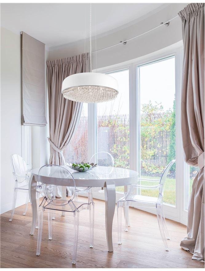 NV 8502962 Závěsné svítidlo LYON matný bílý hliník a křišťál G9 6x5W 230V IP20 bez žárovky - NOVA LUCE