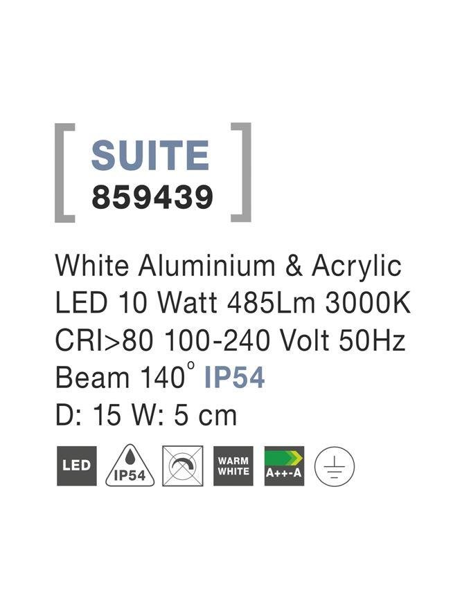 NV 859439 Venkovní nástěnné svítidlo SUITE bílý hliník a akryl LED 10W 3000K 100-240V 140st. IP54 - NOVA LUCE (obrázek 4)