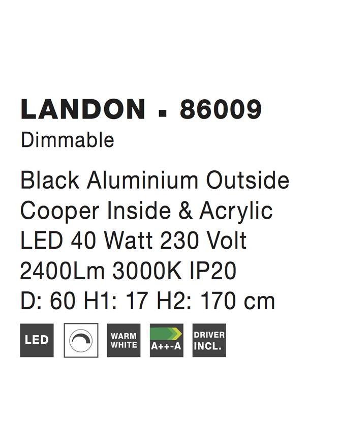 NV 86009 Závěsné svítidlo LANDON černý hliník zvenku měď uvnitř a akryl LED 40W 3000K IP20 stmívatelné - NOVA LUCE (obrázek 5)