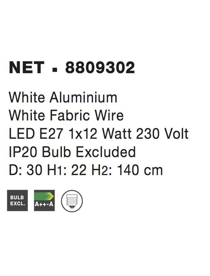 NV 8809302 Závěsné svítidlo NET bílý hliník bílý kabel E27 1x12W bez žárovky - NOVA LUCE (obrázek 3)