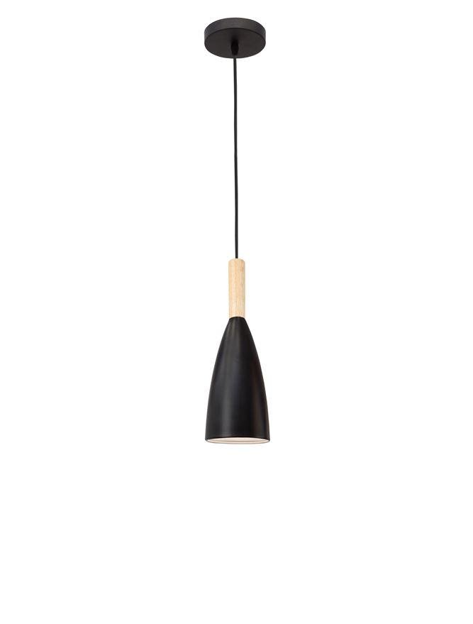 NV 8883802 Závěsné svítidlo GRANT černý hliník přírodní dřevo černý kabel E14 1x5W IP20 bez žárovky - NOVA LUCE