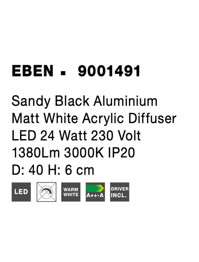 NV 9001491 Stropní svítidlo EBEN černý hliník matný bílý akrylový difuzor LED 24W 230V 3000K IP20 - NOVA LUCE (obrázek 7)