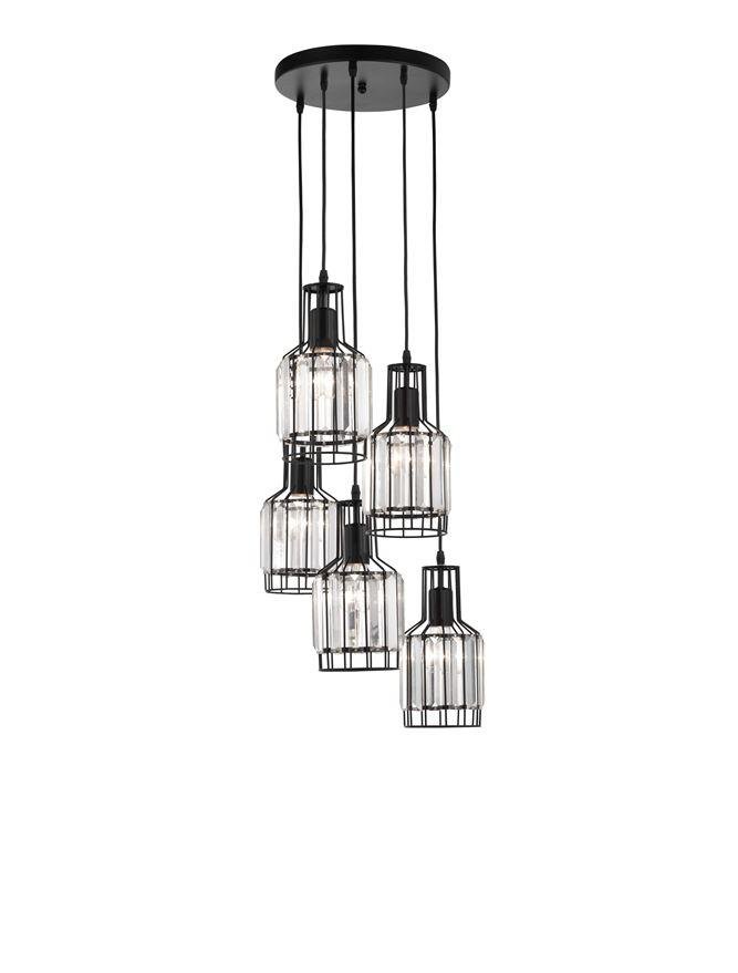 Levně NV 9001702 Závěsné svítidlo CARTER černý hliník a křišťál E27 5x12W 230V IP20 bez žárovky - NOVA LUCE