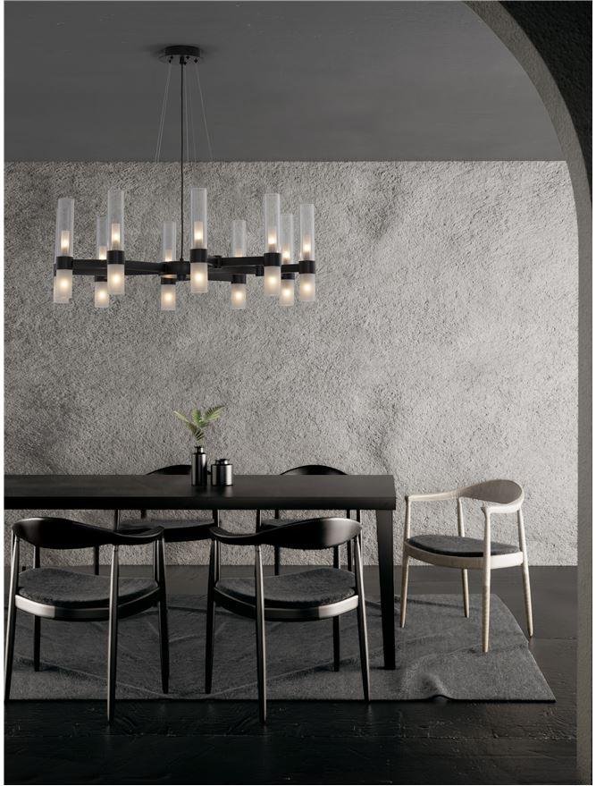 NV 9006052 Závěsné svítidlo CENTURY matná černá a čiré a matné sklo (2m ocelové lanko) 20xG9 - NOVA LUCE