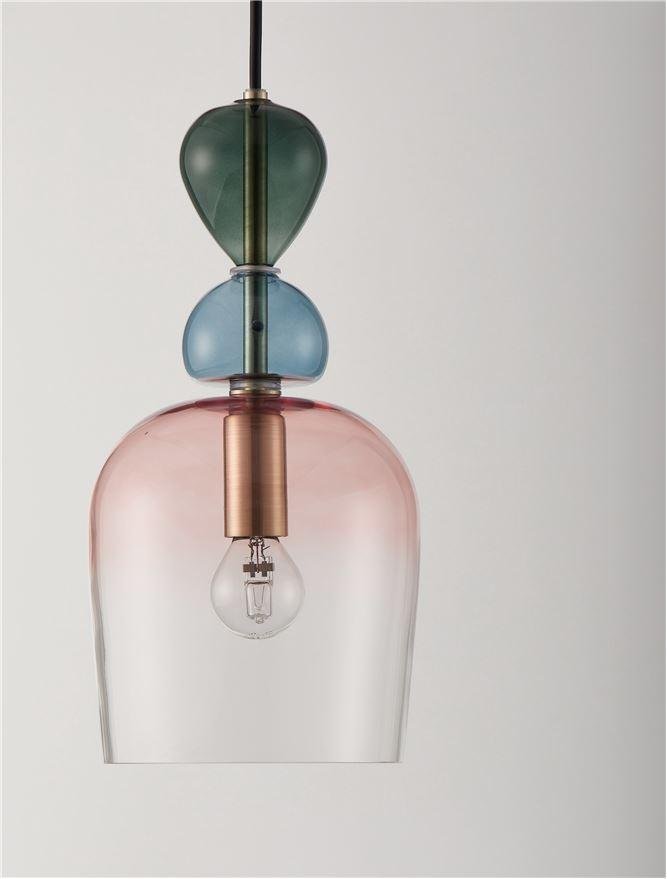 NV 9009234 Závěsné svítidlo MURANO zlatý kov lesklé tmavě zelené, modré a růžové sklo E14 1x5W 230V IP20 bez žárovky - NOVA LUCE