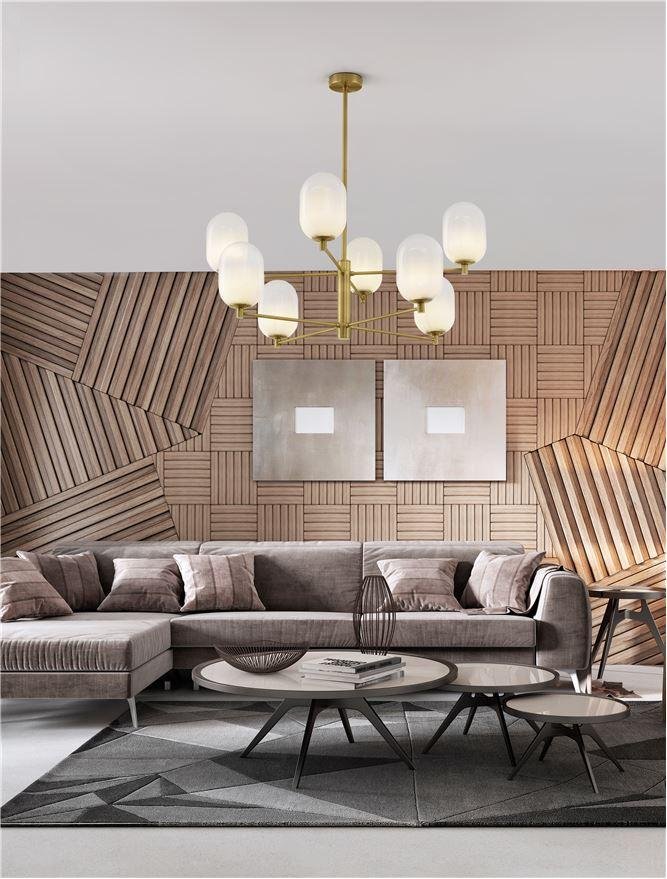 NV 9009245 Závěsné svítidlo BALOR opálové sklo a mosazný kov 8xG9 - NOVA LUCE
