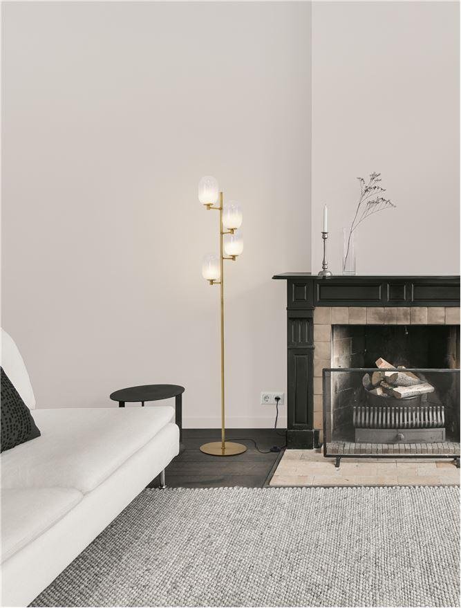 NV 9009248 Stojací lampa BALOR opálové sklo a mosazný kov 4xG9 - NOVA LUCE