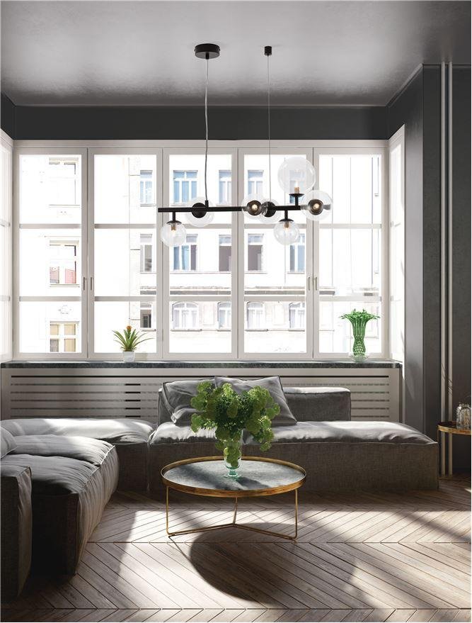 NV 9009250 Závěsné svítidlo ODILLIA matný černý kov a sklo G9 7x6W 230V IP20 bez žárovky - NOVA LUCE