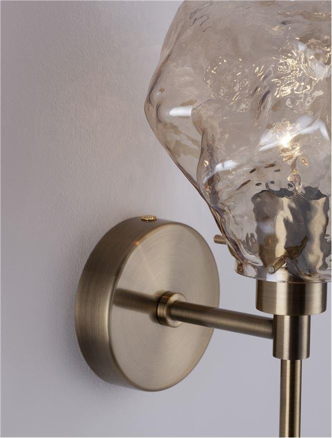 NV 9009256 Nástěnné svítidlo ODELLE mosazný zlatý kov a jantarové sklo E14 1x5W 230V IP20 bez žárovky - NOVA LUCE