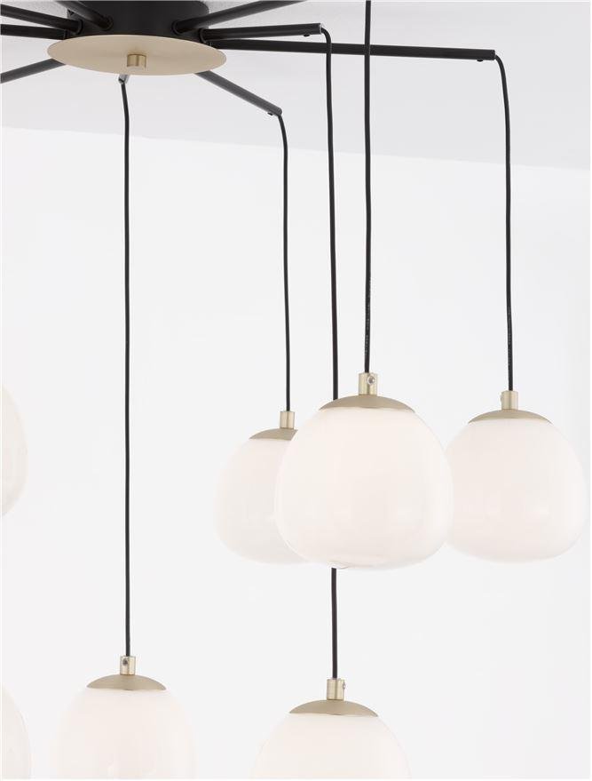 NV 9009260 Závěsné svítidlo THE EGG zlatá a matný černý kov lesklé opálové sklo G9 8x5W 230V IP20 bez žárovky - NOVA LUCE