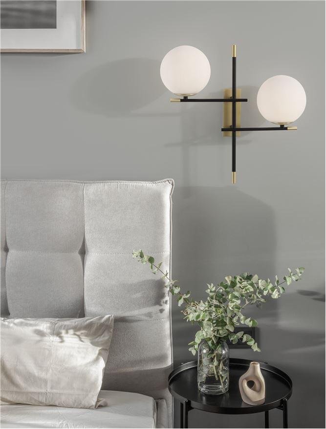 NV 9009297 Nástěnné svítidlo GITCHI matná černá a zlatý kov opálové sklo G9 2x5W 230V IP20 bez žárovky - NOVA LUCE