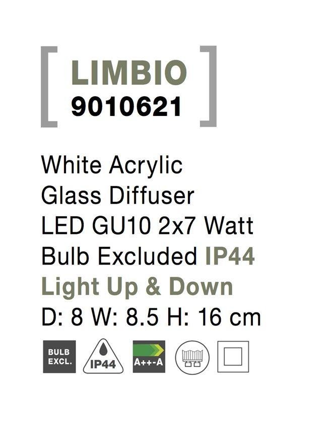 NV 9010621 Venkovní nástěnné svítidlo LIMBIO bílý akryl skleněný difuzor GU10 2x7W bez žárovky IP44 světlo nahoru a dolů - NOVA LUCE (obrázek 6)