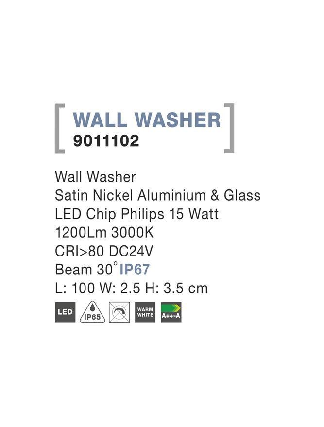 NV 9011102 WALL WASHER nikl satén hliník a sklo LED Chip Philips 15W 3000K DC24V 30st. IP67 - NOVA LUCE (obrázek 4)