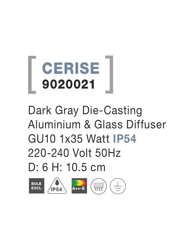 NV 9020021 Venkovní stropní svítidlo CERISE tmavě šedý hliník a skleněný difuzor GU10 1x7W IP54 220-240V bez žárovky - NOVA LUCE (obrázek 3)