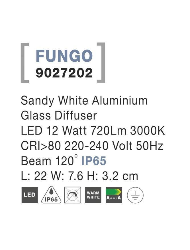 NV 9027202 Venkovní nástěnné svítidlo FUNGO bílý hliník skleněný difuzor LED 12W 3000K 220-240V 120st. IP65 světlo dolů - NOVA LUCE (obrázek 3)