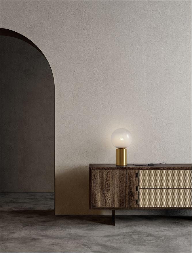 NV 9028842 Stolní lampa JIAN mosazný zlatý kov a bílé sklo s přechody E27 1x12W 230V IP20 bez žárovky - NOVA LUCE