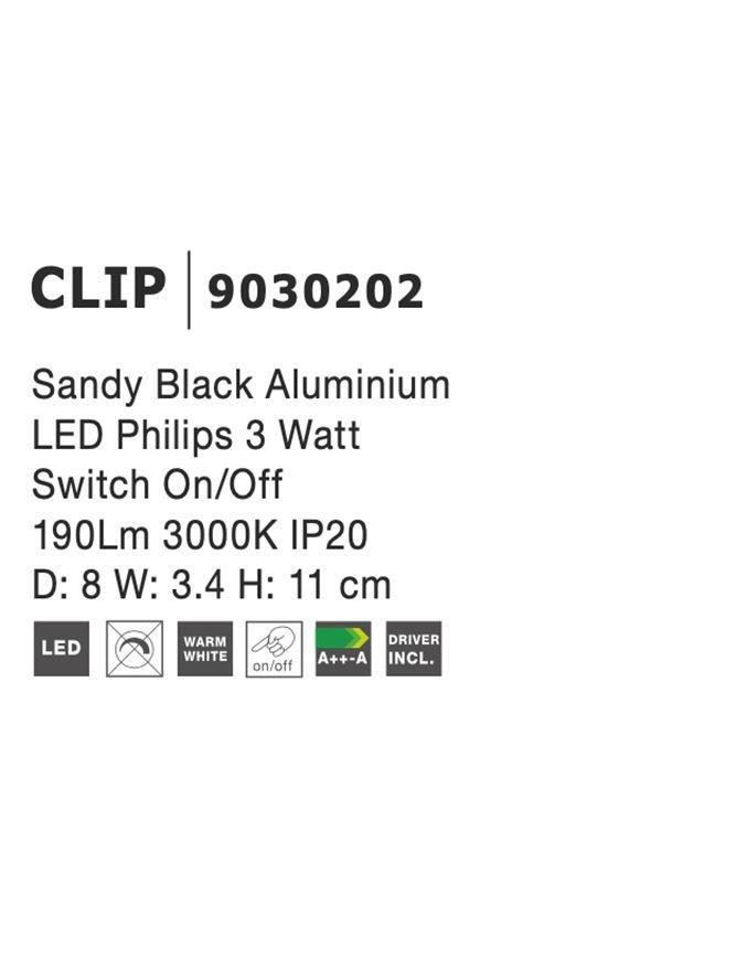 NV 9030202 Bodové svítidlo CLIP černý hliník LED Philips 3W vypínač na těle 3000K IP20 - NOVA LUCE (obrázek 7)