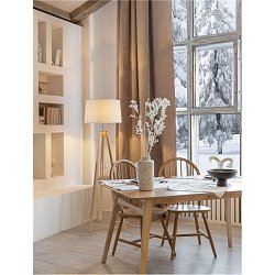 Obrázek pro produkt Stojací lampa LE ROY bílé stínidlo přírodní dřevěná základna E27 1x12W 230V IP20 bez žárovky - NOVA LUCE