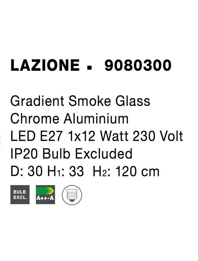 NV 9080300 Závěsné svítidlo LAZIONE kouřové sklo s přechodem chromovaný hliník E27 1x12W 230V IP20 bez žárovky - NOVA LUCE (obrázek 5)