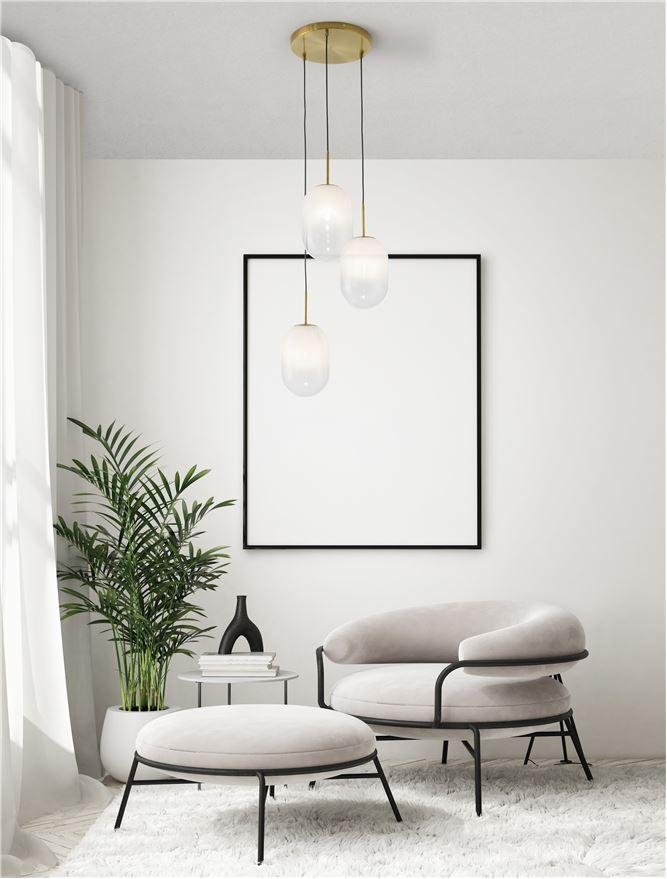 NV 9092820 Závěsné svítidlo CHRYSI mosazný zlatý kov a bílé sklo s přechody G9 3x5W 230V IP20 bez žárovky - NOVA LUCE