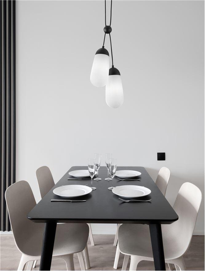 NV 9092825 Závěsné svítidlo BLAKY matný černý kov a opálové sklo E14 2x5W bez žárovky - NOVA LUCE