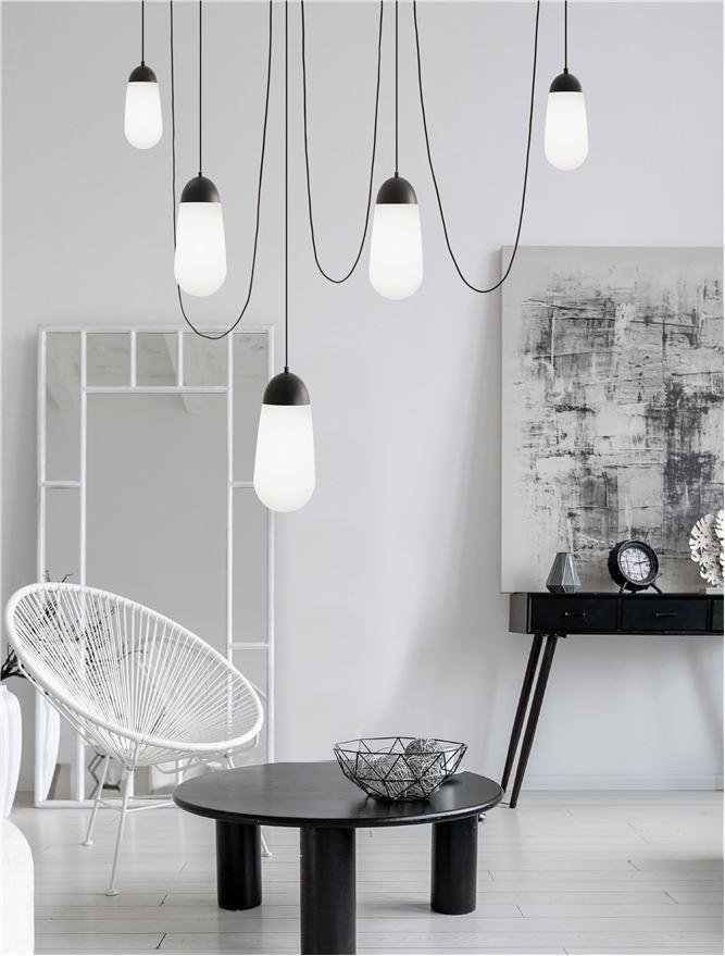 NV 9092826 Závěsné svítidlo BLAKY matný černý kov a opálové sklo E14 5x5W bez žárovky - NOVA LUCE