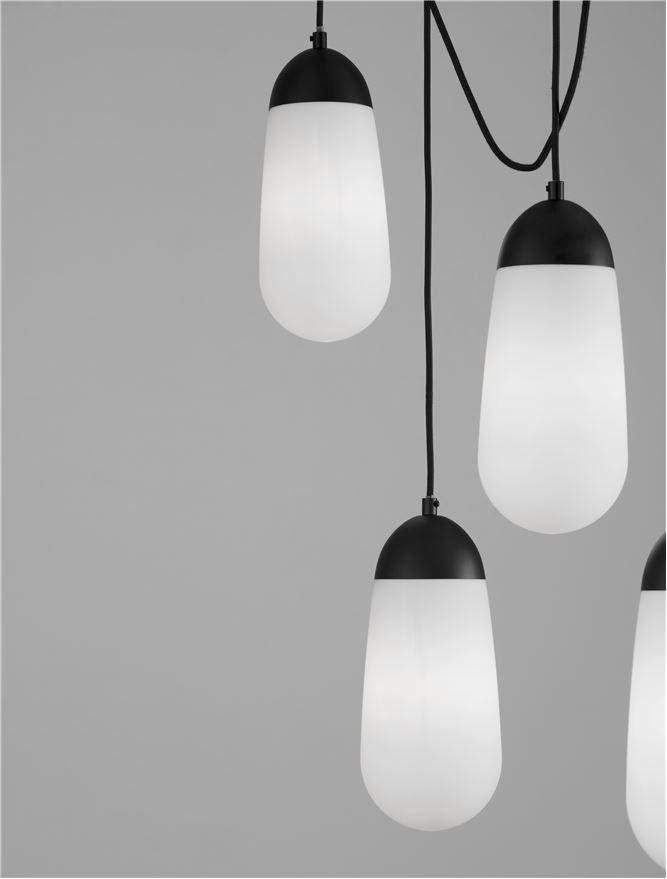 NV 9092827 Závěsné svítidlo BLAKY matný černý kov a opálové sklo E14 5x5W bez žárovky - NOVA LUCE