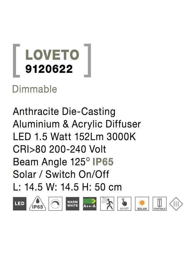 NV 9120622 Venkovní sloupkové svítidlo LOVETO antracitový hliník a akrylový difuzor LED 1.5W 3000K 3.7V 125st. IP65 solární / vypínač na těle / pohybový senzor - NOVA LUCE (obrázek 8)