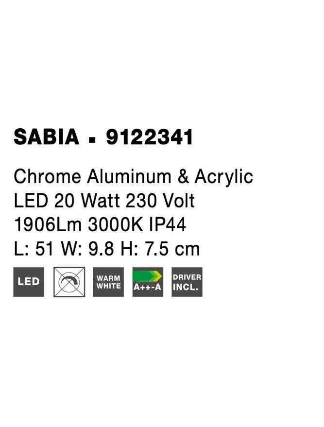 NV 9122341 Nástěnné svítidlo nad zrcadlo SABIA chrom hliník a akryl LED 20W 220-240V 3000K IP44 - NOVA LUCE (obrázek 10)