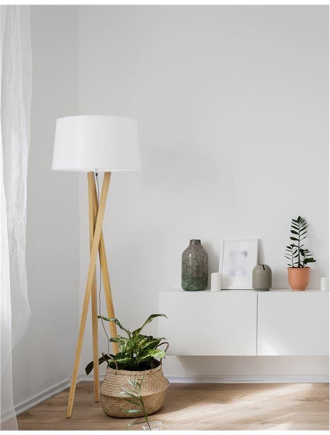 NV 9145061 Stojací lampa SALINO stínidlo slonovinová bílá hnědý kabel přírodní dřevo E27 1x12W 230V IP20 bez žárovky - NOVA LUCE