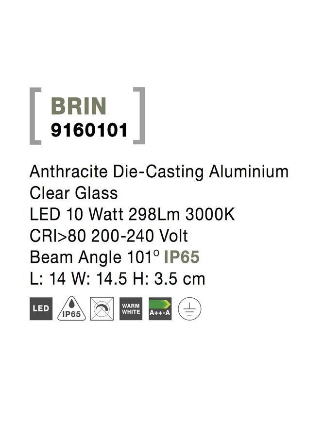 NV 9160101 Venkovní nástěnné svítidlo BRIN antracitový hliník čiré sklo LED 10W 3000K 200-240V 101st. IP65 - NOVA LUCE (obrázek 9)