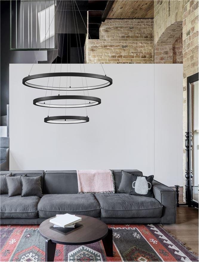 NV 9172867 Závěsné svítidlo EMPATIA LED 108W 3000K hliník černá 807+600+395x2000mm stmívatelné - NOVA LUCE